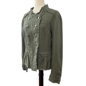 INC International Concepts Military Jacket Linen Button Up Olive Green Sz L